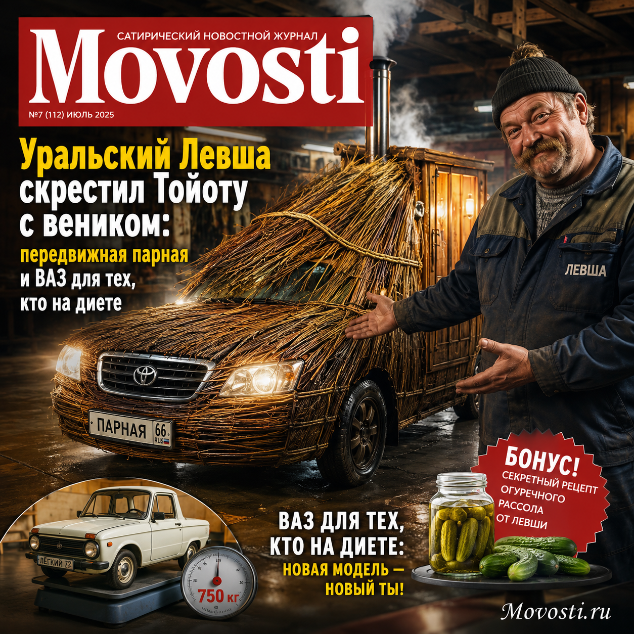 Передвижная парная, созданная из Тойоты и веника, рядом с ВАЗом для тех, кто на диете