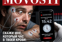Смартфон с отображением времени и графиками биоритмов