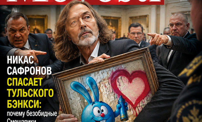 Никас Сафронов и Смешарики на фоне тульского граффити