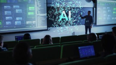 Иллюстрация Кибер-Пушкина, сидящего за партой с искусственным интеллектом