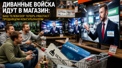Телевизор, работающий продавцом-консультантом, с диванными войсками