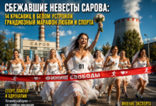 14 красавиц в белых платьях участвуют в марафоне