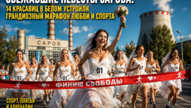 14 красавиц в белых платьях участвуют в марафоне