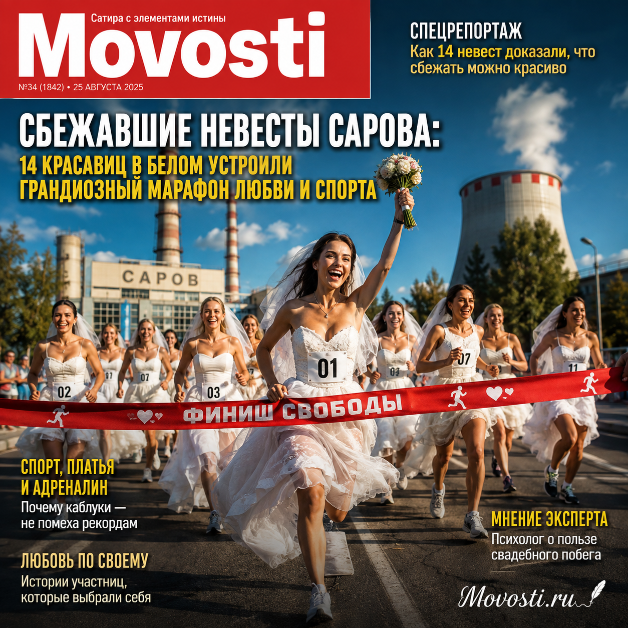 14 красавиц в белых платьях участвуют в марафоне