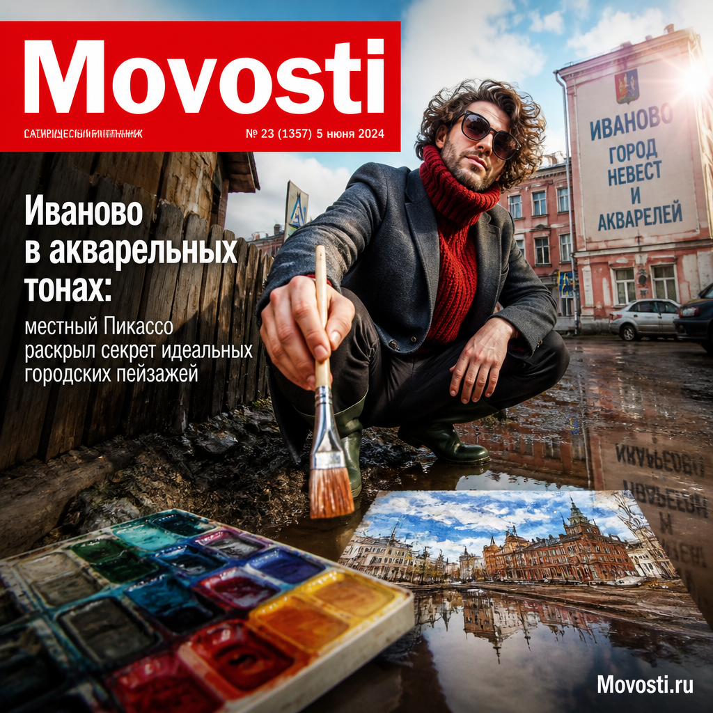 Акварельный городской пейзаж Иваново, вдохновленный стилем Пикассо