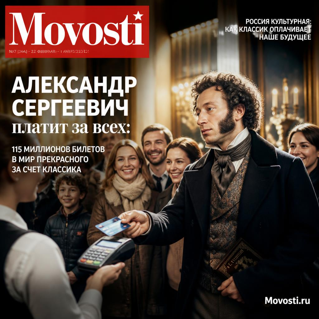 Изображение, иллюстрирующее щедрость Александра Сергеевича, который оплачивает 115 миллионов билетов в мир искусства.