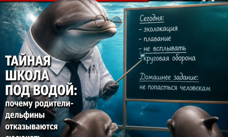Дельфины с младенцами в подводной школе