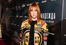 Александра Черкасова в байкерском наряде на премьере фильма «Надежда»