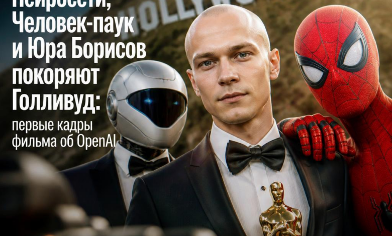 Кадры из фильма об OpenAI с Человеком-пауком и Юрой Борисовым