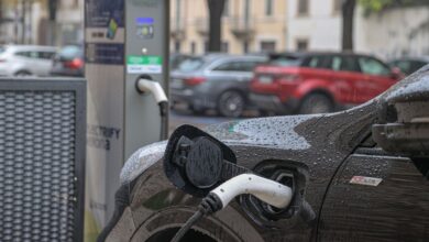 Зарядка для электромобиля в саду рядом с домом