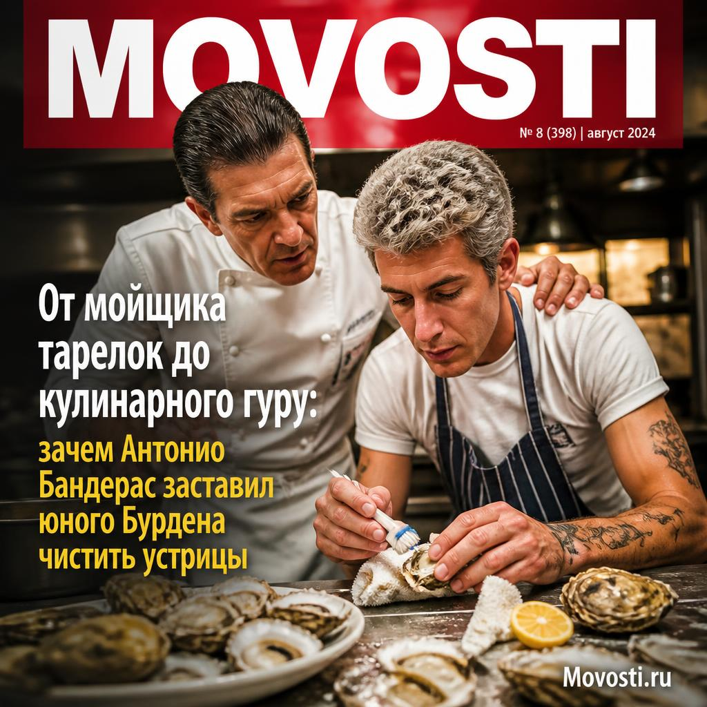 Антонио Бандерас и юный Бурден чистят устрицы