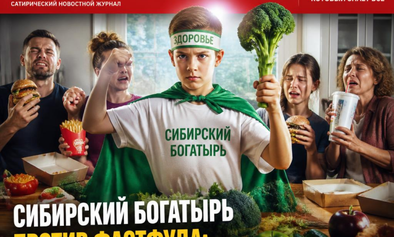 Школьник, демонстрирующий здоровый образ жизни против фастфуда
