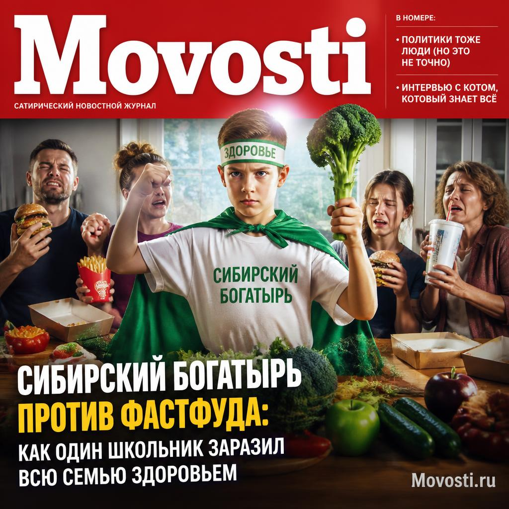Школьник, демонстрирующий здоровый образ жизни против фастфуда