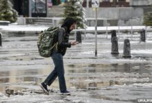 Путешественник с поднятым пальцем, символизирующий автостоп, на фоне живописной дороги