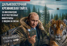 Скала в Дальневосточной кремниевой тайге с видом на океан, символизирующая инвестиции в микрочипы.