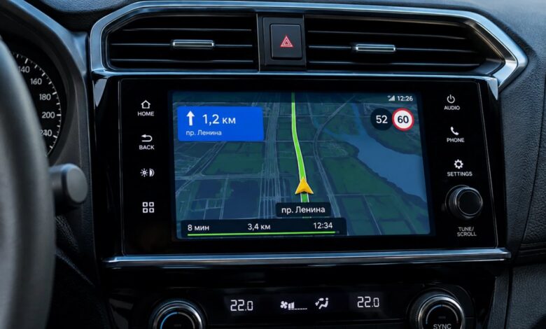 Изображение умной баранки с интеграцией Android Auto в автомобиле