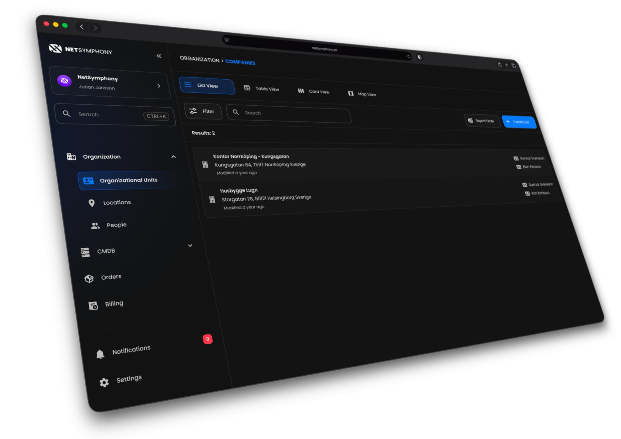 Screenshot from NetSymphony