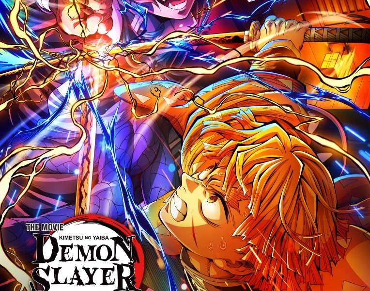 Tanjiro Kamado crying in front of a burning budget, symbolizing the return of Demon Slayer with a full rerun and updated visuals.