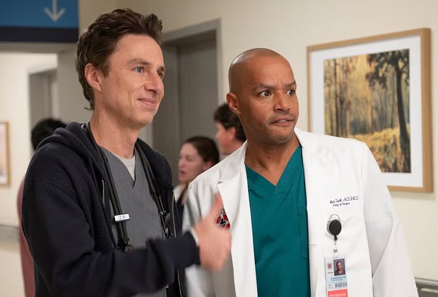 Коллаж из кадров сериала Scrubs с главными героями, символизирующий ностальгию и ожидание нового сезона