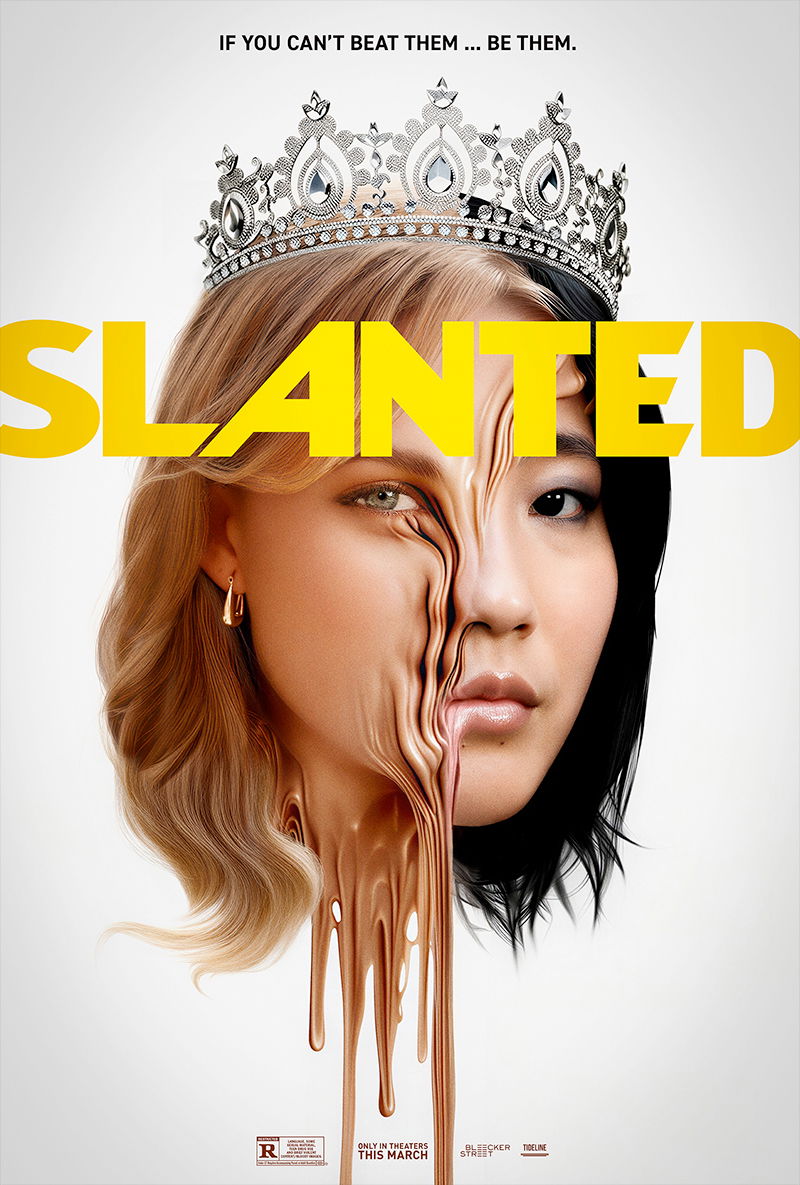 Постер фильма "Slanted" с элементами стиля "Дрянных девчонок" и "The Substance"