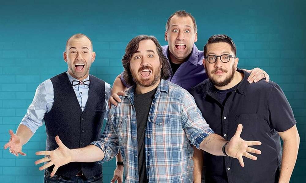 Кадр из шоу Impractical Jokers с четырьмя ведущими