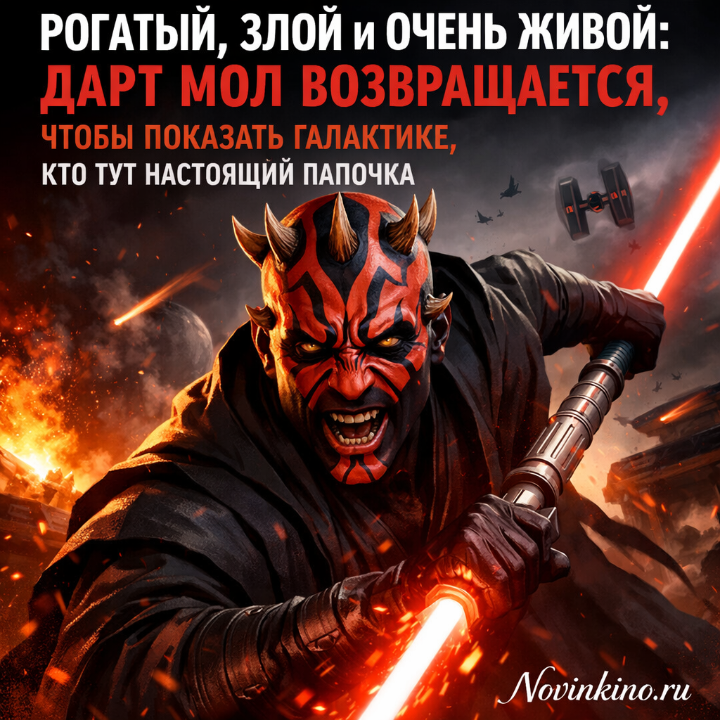 Дарт Мол с рогами, злой, демонстрирующий свою силу