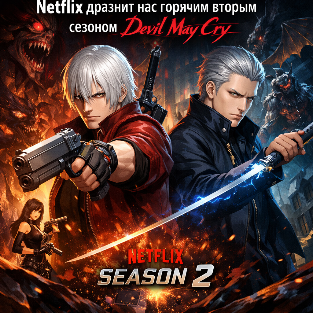 Dante and Vergil from Devil May Cry facing off with demons, hinting at the intense action of Season 2 on Netflix.