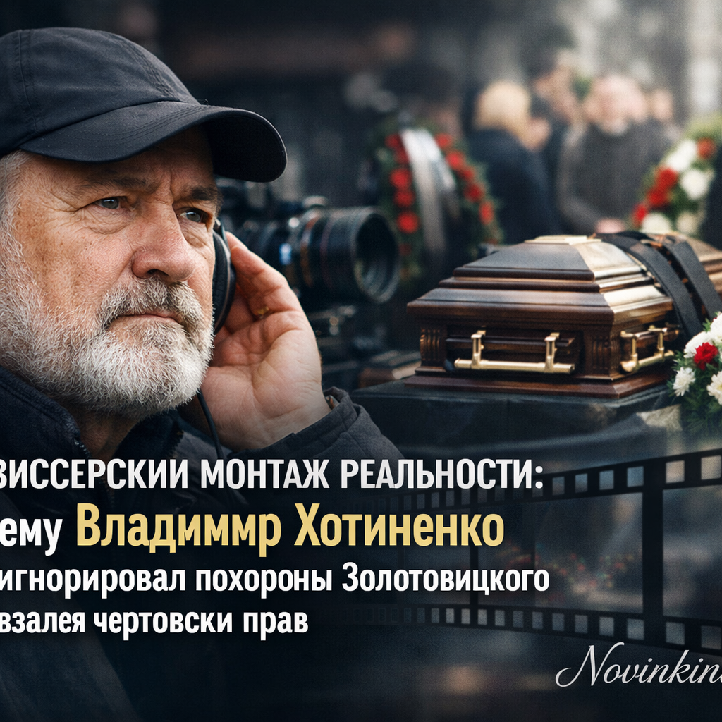 Владимир Хотиненко на фоне киносъемочной площадки, задумчивый взгляд
