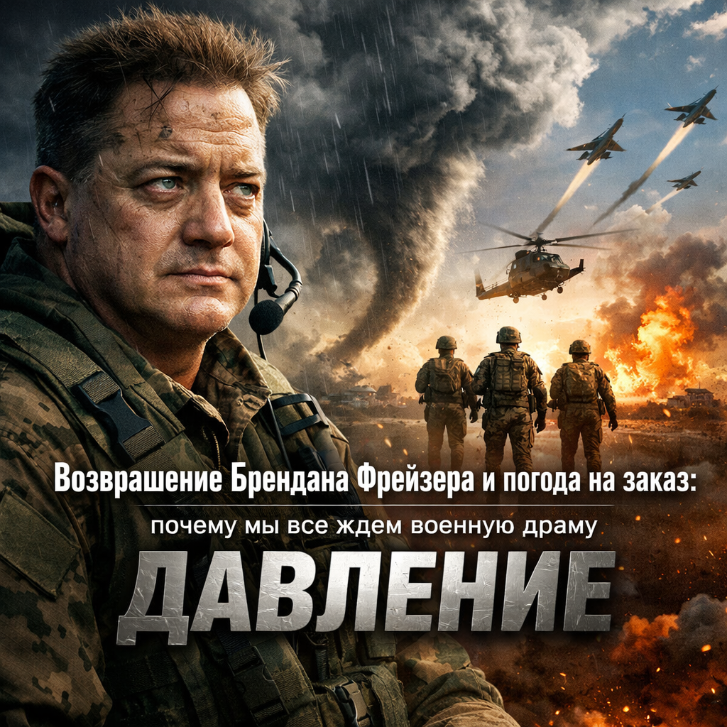 Постер военной драмы "Давление" с Бренданом Фрейзером в главной роли, на фоне изображен военный самолет.