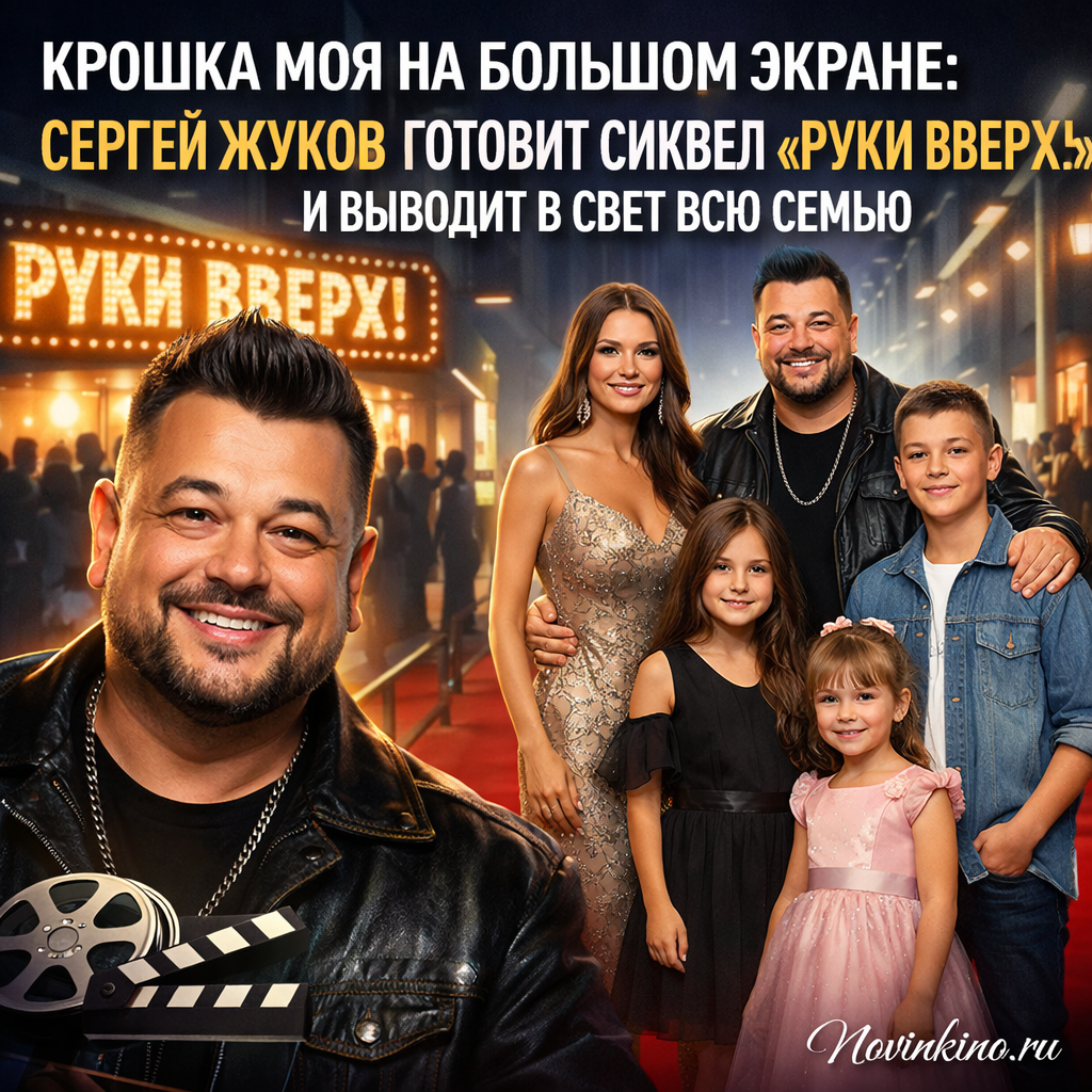Сергей Жуков с женой Региной Бурд и детьми Никой и Энджелом на красной дорожке