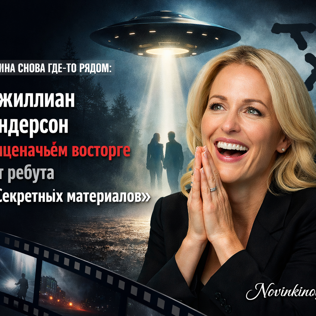 Джиллиан Андерсон улыбается, глядя на экран, где демонстрируется перезапуск «Секретных материалов».