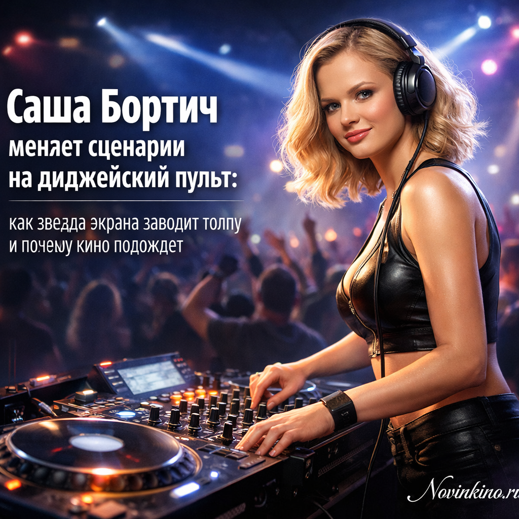 Саша Бортич за диджейским пультом, весело общается с публикой