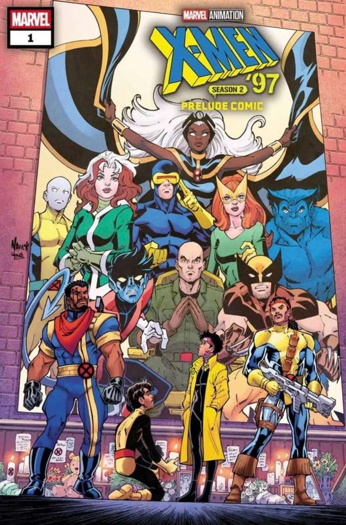 Обложка комикса Marvel, изображающая мутантов из Людей Икс в футуристических или исторических костюмах, с логотипом X-Men '97