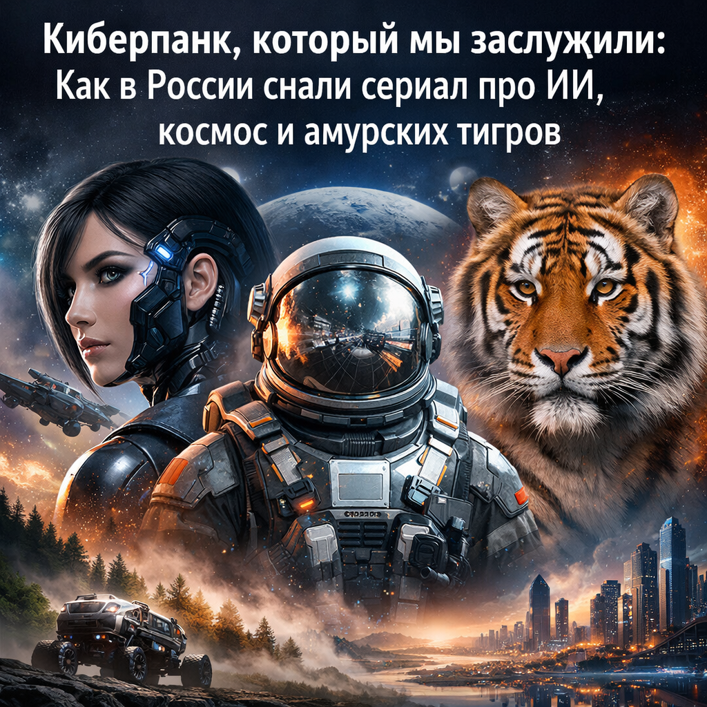 Кадр из российского сериала в жанре киберпанк с элементами космоса, искусственного интеллекта и амурских тигров