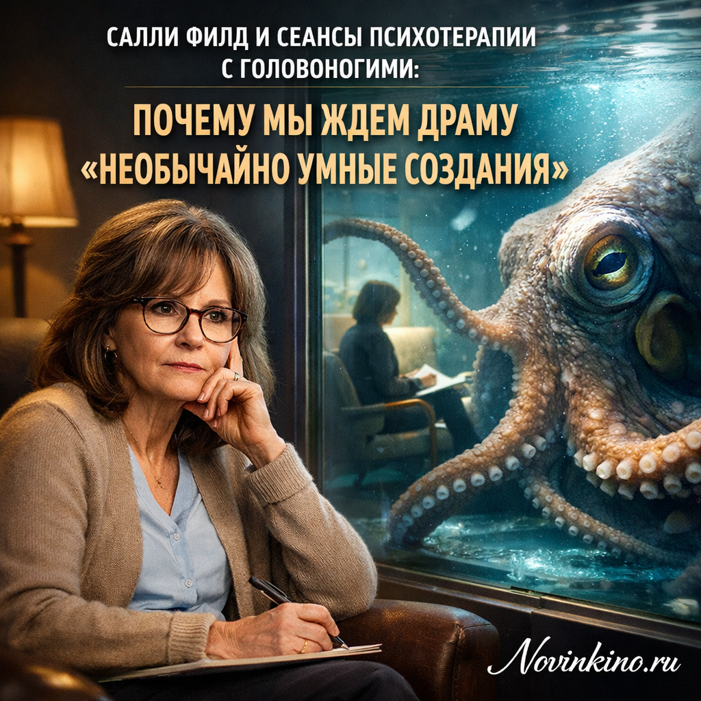 Салли Филд в образе героини фильма Необычайно умные создания, ведущей диалог с осьминогом