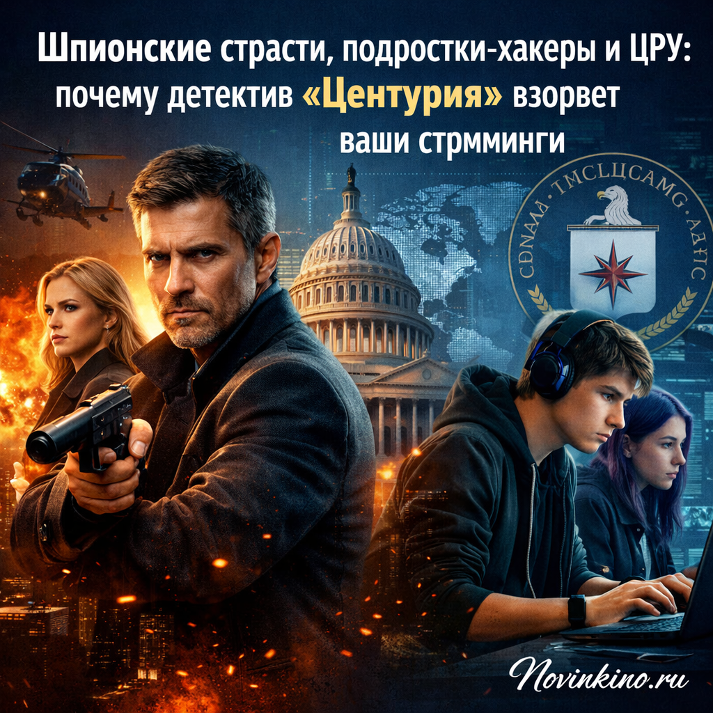 Постер детективного сериала «Центурия» с подростками-хакерами и символикой ЦРУ