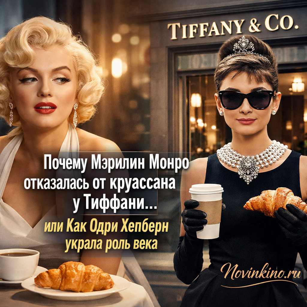 Иллюстрация к статье: Почему Мэрилин Монро отказалась от круассана у Тиффани — история, как Одри Хепберн украла роль Холли Голайтли в «Завтраке у Тиффани»