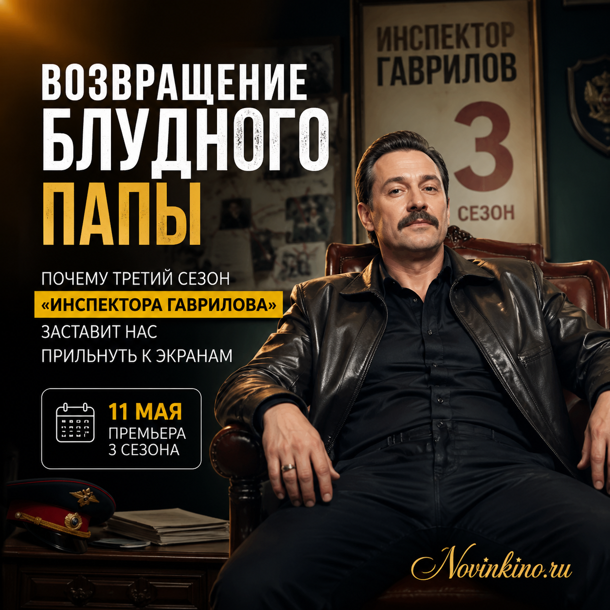 Promotional image for the third season of Inspector Gavrilov, highlighting the return of a key character and exciting premiere on May 11