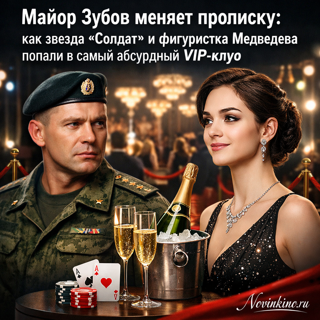 Майор Зубов меняет прописку: звезда сериала «Солдаты» и фигуристка Евгения Медведева в абсурдном VIP-клубе