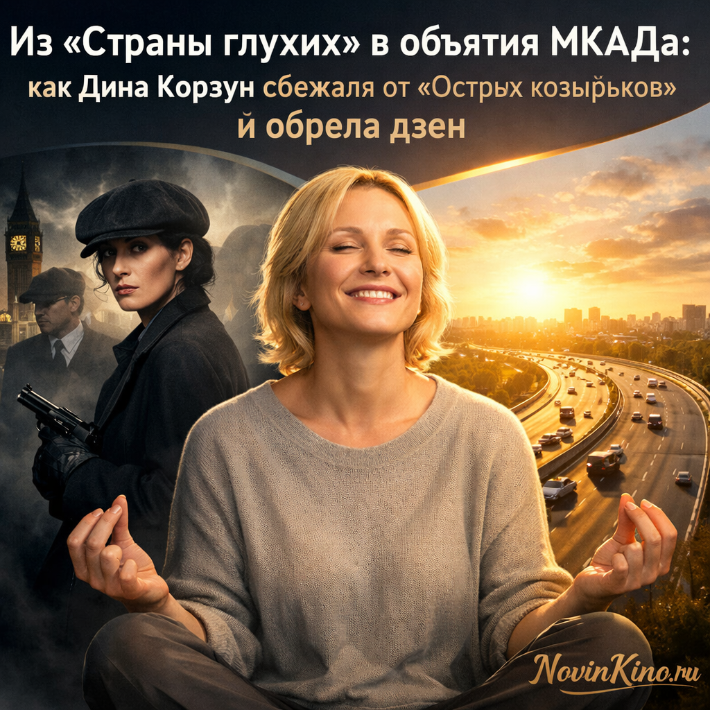 Дина Корзун на фоне МКАД, символизирующая переход от киноролей к спокойной жизни за городом