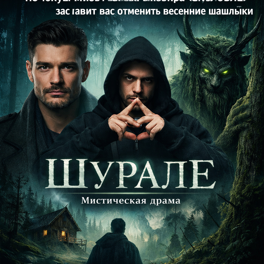 Актеры Максим Матвеев и Хаски в кадре из мистической драмы «Шурале», вероятно, на фоне таинственного леса или в мистической обстановке.