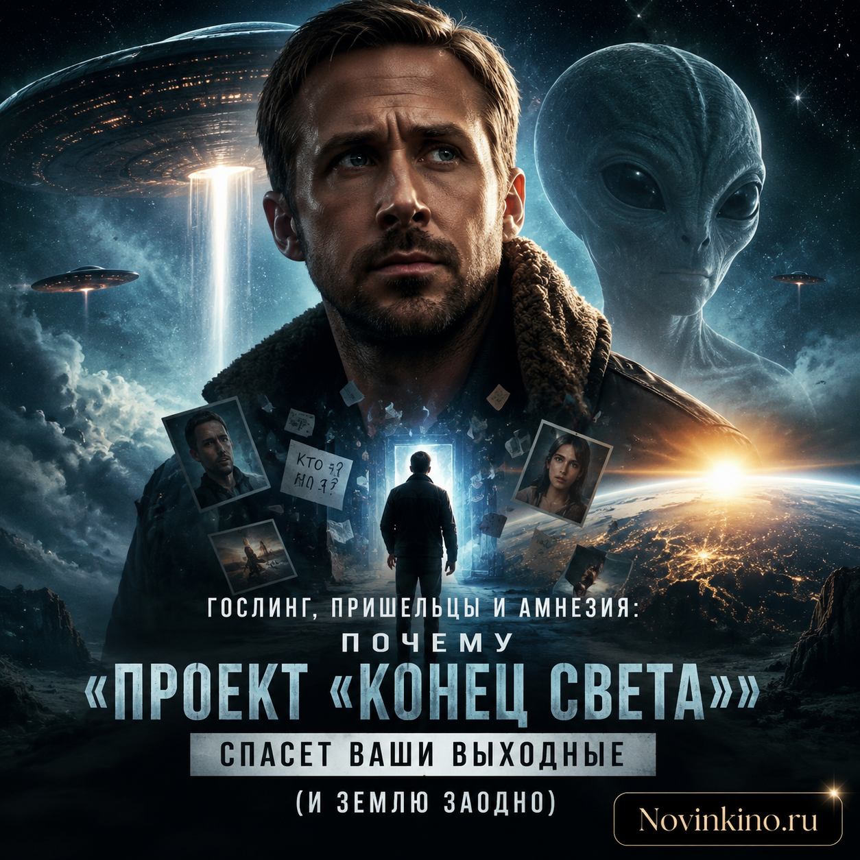 Кадр из фильма с Райаном Гослингом, изображающий пришельцев и амнезию.