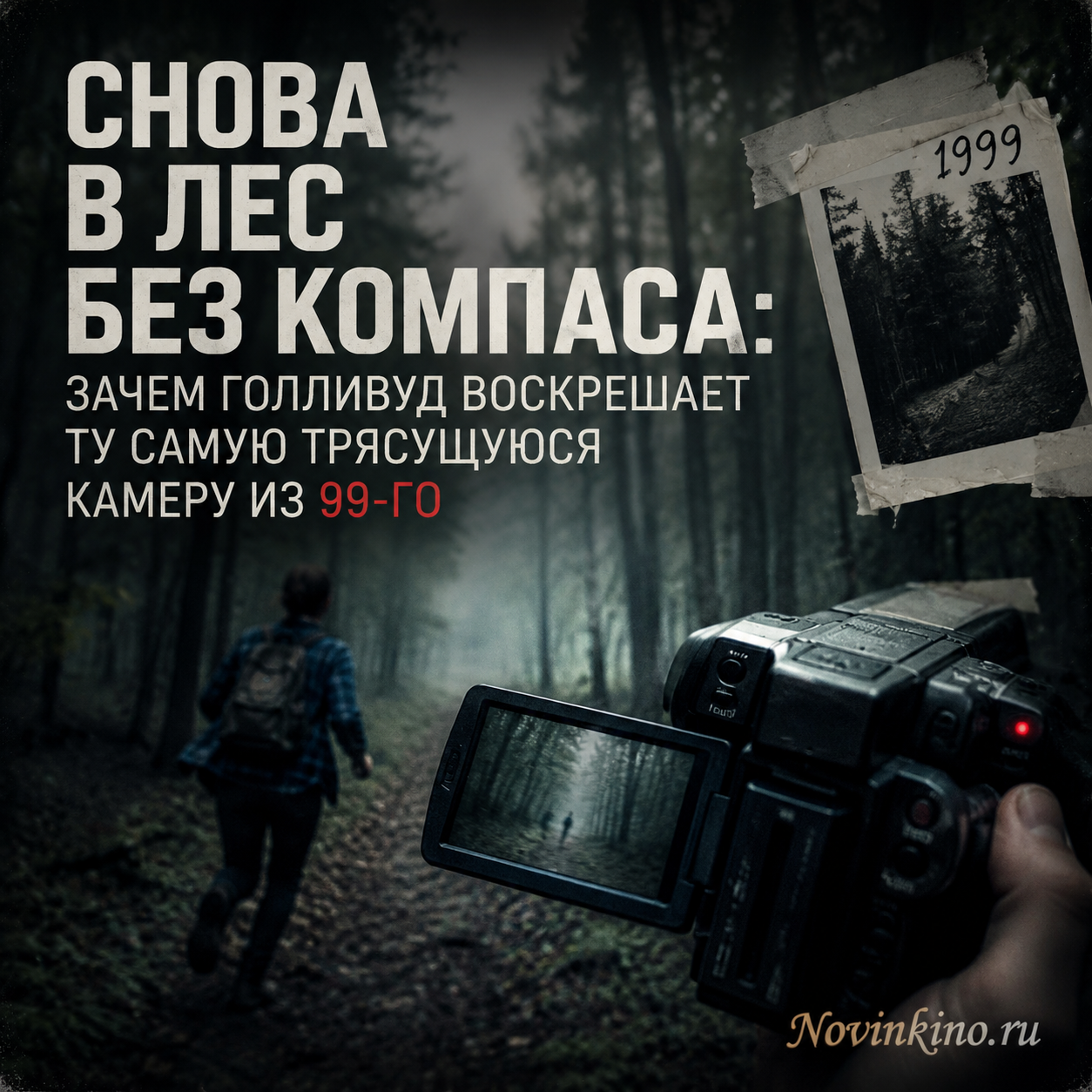 Изображение трясущейся камеры в лесу, символизирующее стиль 90-х годов.