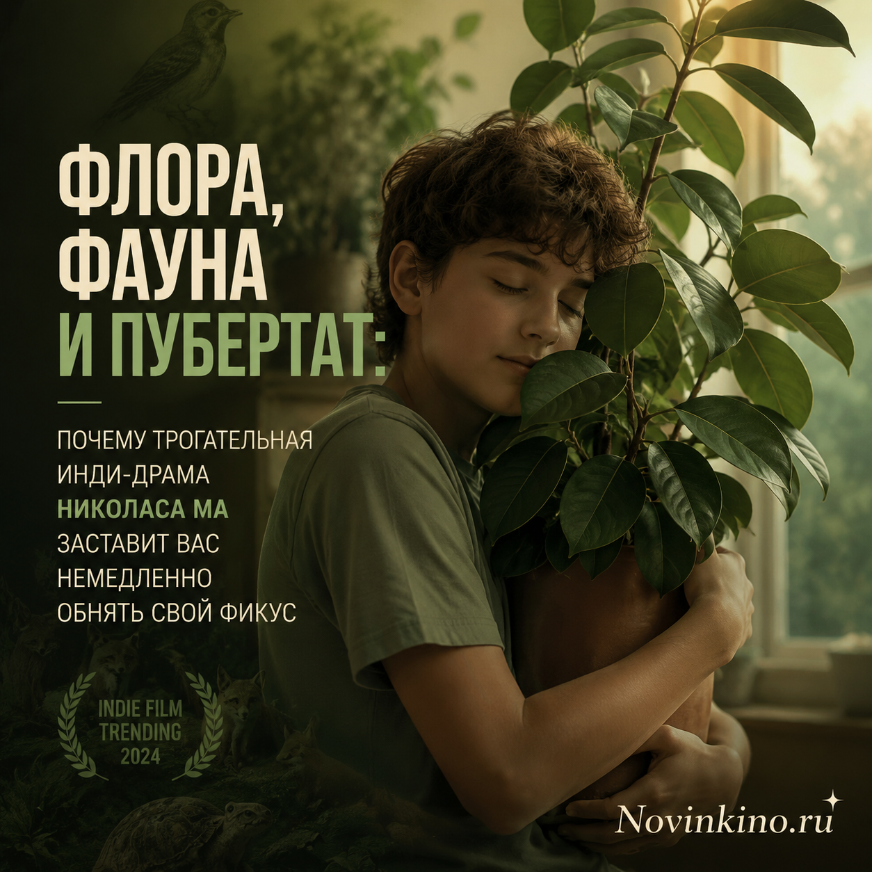 Постер фильма о флоре и фауне с конфетным фикусом на переднем плане