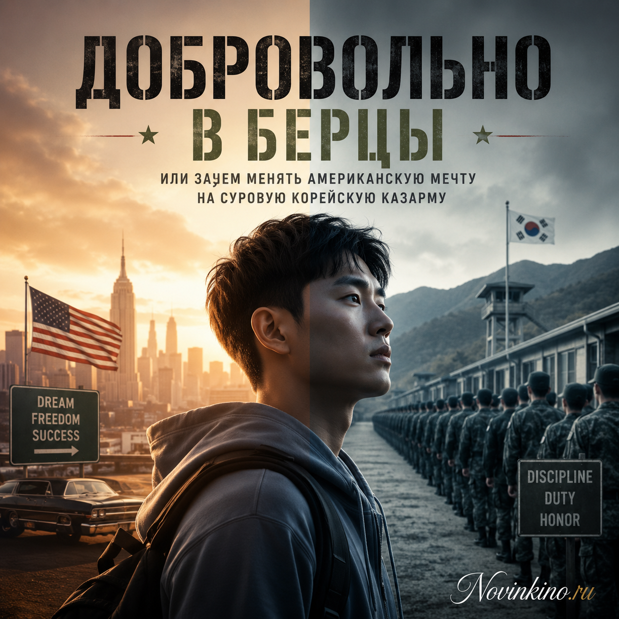 Солдат в берцах на фоне корейской казармы