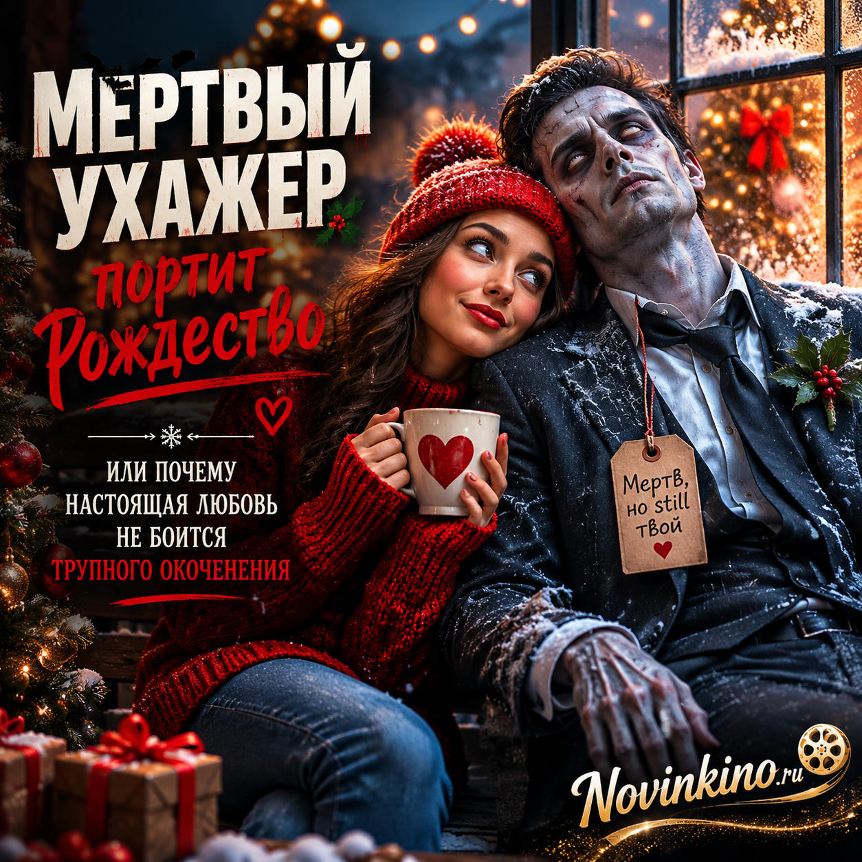 Иллюстрация мертвого ухажера на фоне рождественской сцены