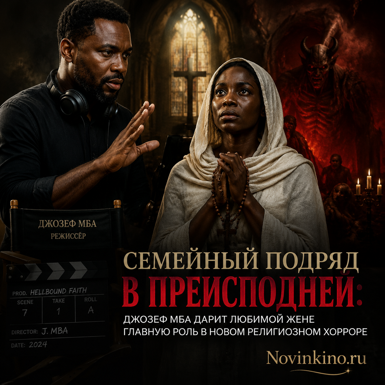 Джозеф Мба и его жена на съемках религиозного хоррора