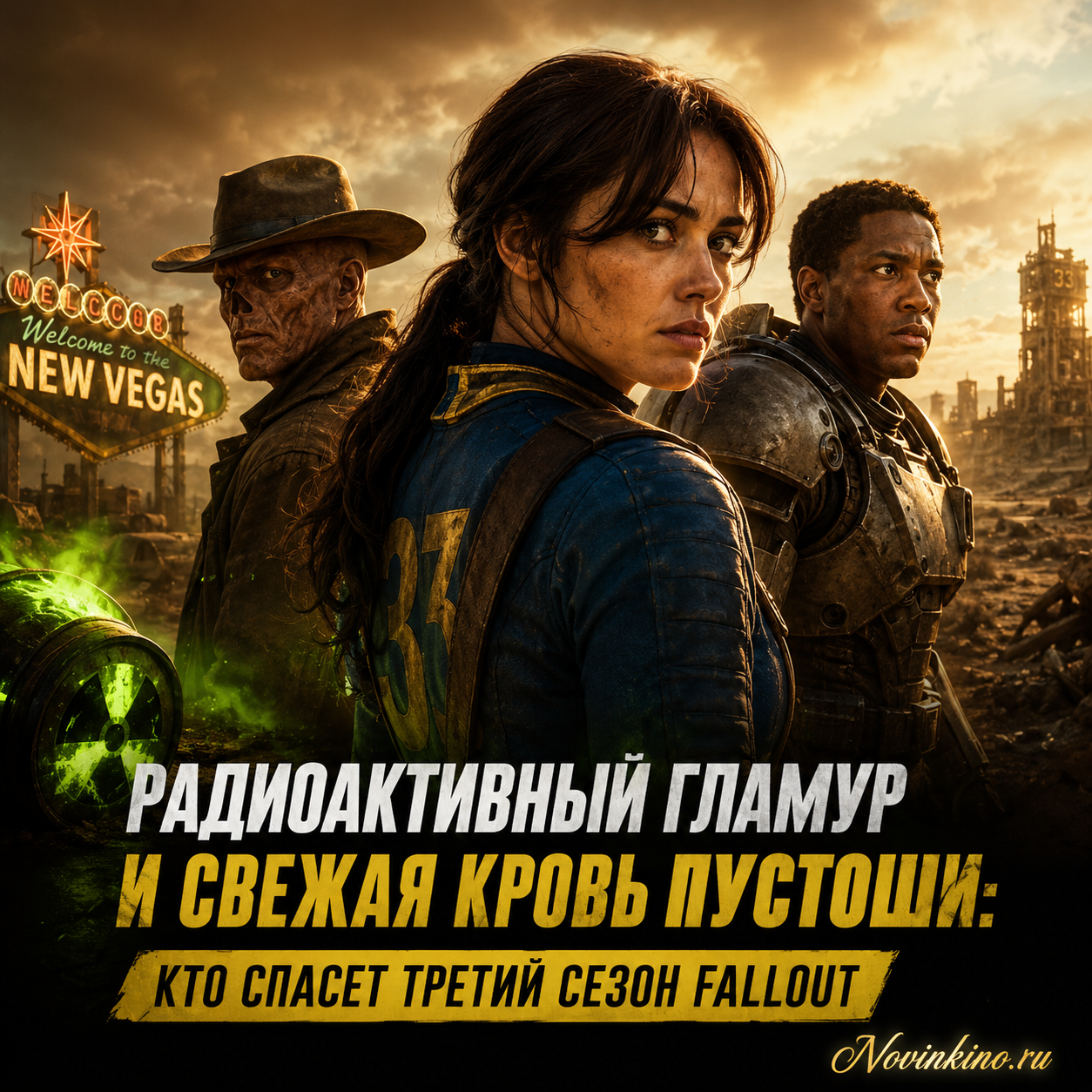 Изображение, вдохновлённое третьим сезоном Fallout, сочетает элементы гламура и постапокалиптического мира.