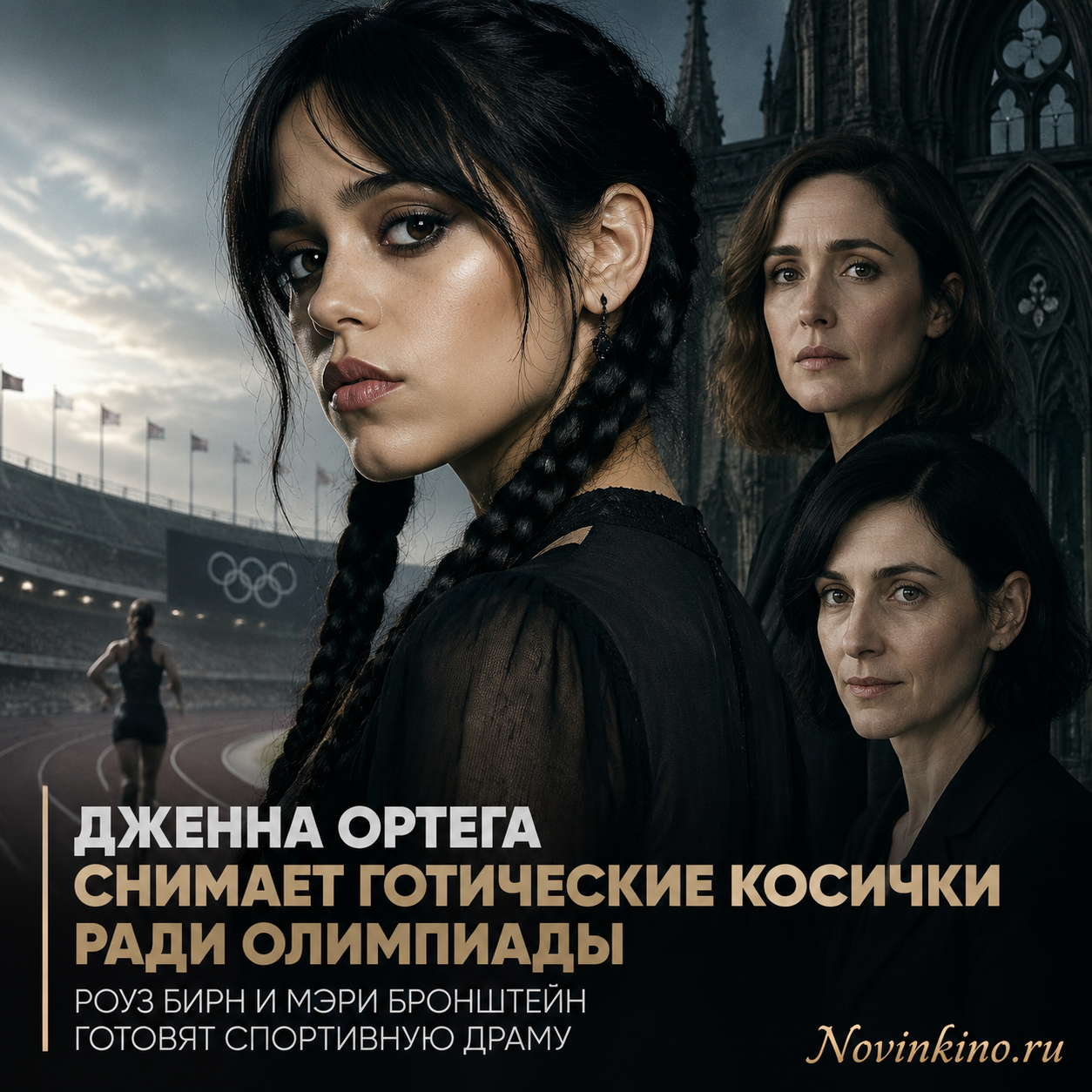 Дженна Ортега с готическими косичками на съемках спортивной драмы