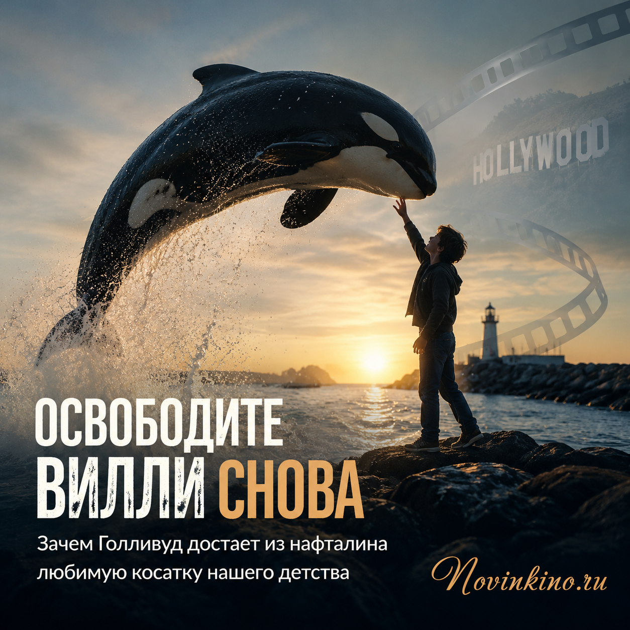Косатка Вилли на фоне океана с детскими зрителями